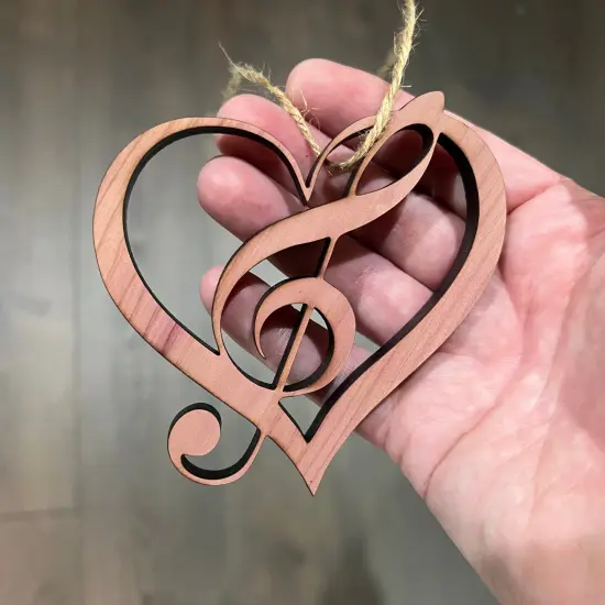 Heart and Treble Clef note - Cedar Ornament {6}