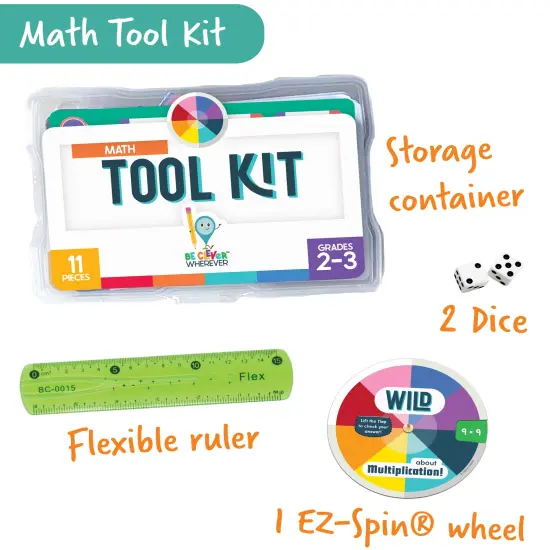 Carson Dellosa 11-Piece Be Clever Wherever Grades 2-3 Mathematics Tool Kit, Sticker, Multiplication Chart, Spin Wheel, Dice Game, and More Math Manipulatives {2}