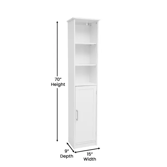 Merrick Lane Vigo Slim Linen Tower Organizer with Adjustable Cabinet Shelves, Open Shelves, and Magnetic Closure Doors Gray {12}