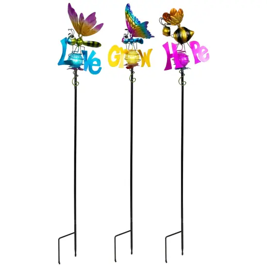 Northlight Solar Lighted Grow, Love and Hope Outdoor Garden Stakes - 35" - Set of 3 Multi {4}
