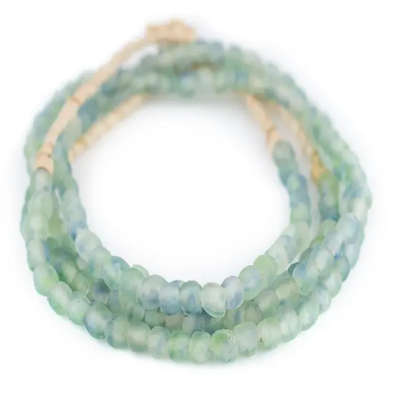 The Bead Chest African Recycled Glass Beads &ndash; Handmade in Ghana &ndash; Blue Green Swirl 7mm Strand for Jewelry Making, Crafts, and Home Decor I Approximately 70 Beads {3}