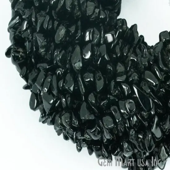 Black Spinel Chip Beads, 34 Inch, Natural Chip Strands, Drilled Strung Nugget Beads, 3-7mm, Polished, GemMartUSA (CHSB-70001) {5}