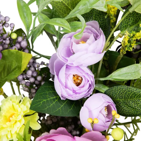 Northlight Peony Mixed Floral Springtime Wreath - 24" - Purple and Yellow {5}