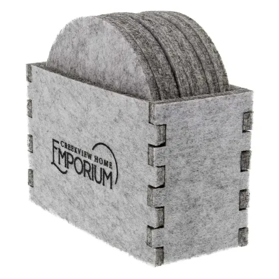 Creekview Home Emporium Drink Coasters with Holder - Gray Felt 8pc Coaster Set {3}