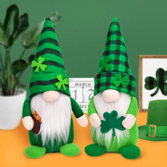 2 Pack Gnomes Plush Lucky Green Shamrock Home Table Decor Ornaments for Irish Saint Patrick's Day {2}