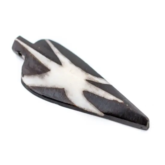 The Bead Chest Star Batik Bone Arrow Pendant 25mm Kenya African Black and White Handmade {4}