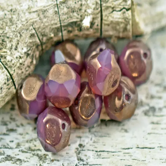 *15* 9mm Bronze Washed Pink Opaline Central Cut Round Beads {4}