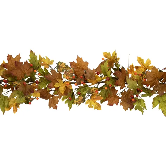 Northlight Maple Leaves and Berries Artificial Fall Harvest Garland - 5' x 8" - Unlit Brown {5}