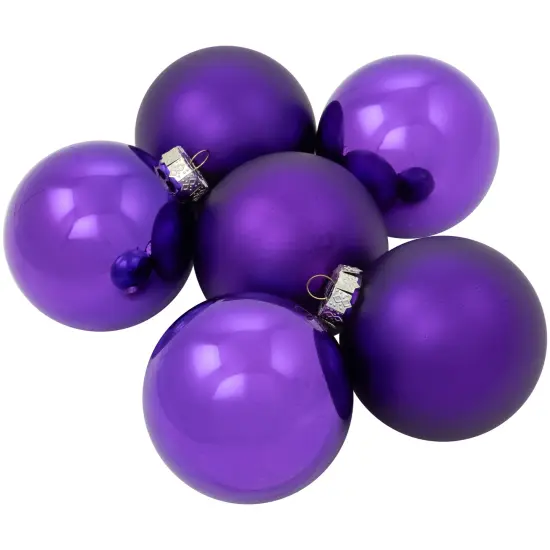 Northlight 2-Finish Christmas Glass Ball Ornaments - 3.25" (80mm) - Purple - 6ct {1}