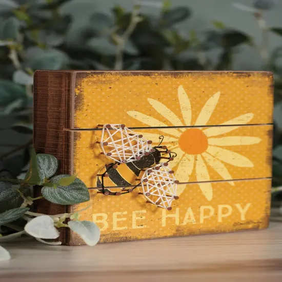 Slat String Art Box Sign, 6"" x 6"", Bee Happy {1}