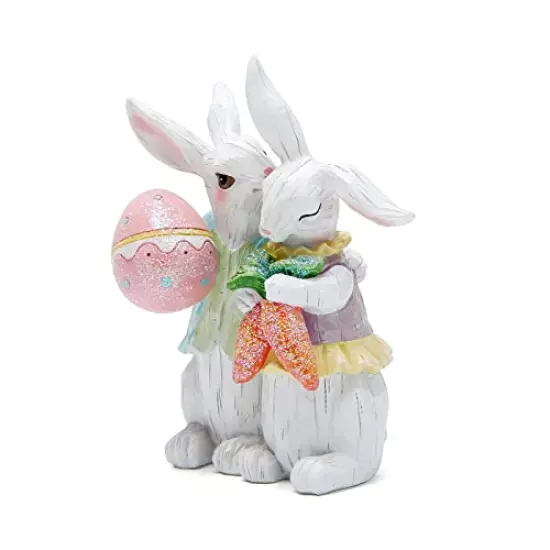 Hodao Easter Bunny Couple Decorations Spring Decors Figurines Tabletopper Decorations for Party Home Holiday Cute Rabbit Easter Day Couple Gifts Decorations {4}
