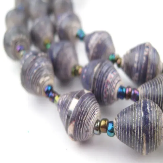 The Bead Chest Recycled Paper Bead Necklace from Uganda - Fair Trade African Jewelry (Purple and White) {1}