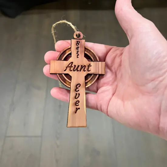 Best Aunt Ever Celtic Cross - Cedar Ornament {4}