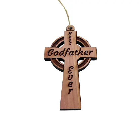 Best Godfather Ever Celtic Cross - Cedar Ornament {1}