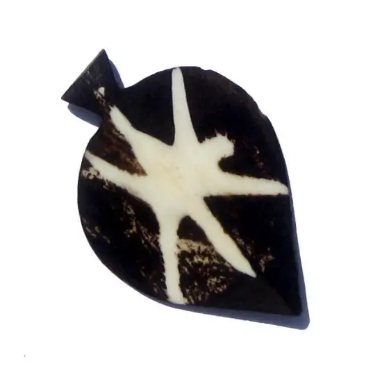 The Bead Chest Wide Star Batik Bone Arrow Pendant 30mm Kenya African Black and White Handmade {1}