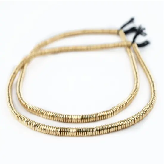 The Bead Chest Smooth Gold Heishi Beads 5mm Brass Large Hole 16 Inch Strand {3}