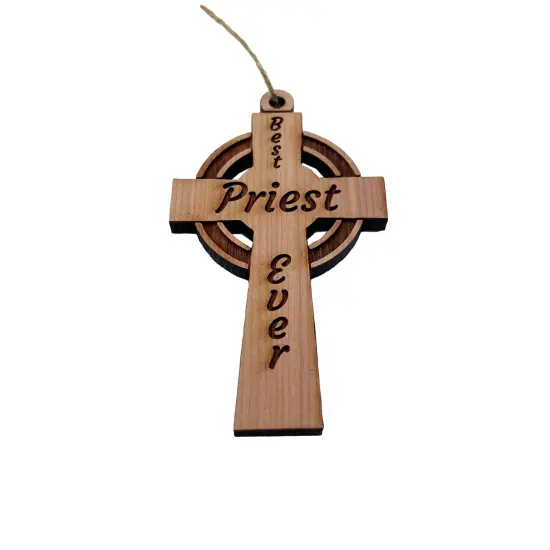 Best Priest Ever Celtic Cross - Cedar Ornament {1}