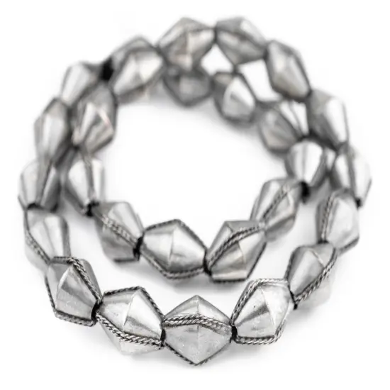 The Bead Chest Ethiopian Wired Dark Silver Bicone Beads 22x16mm African White Metal Large Hole 24 Inch Strand Handmade {3}