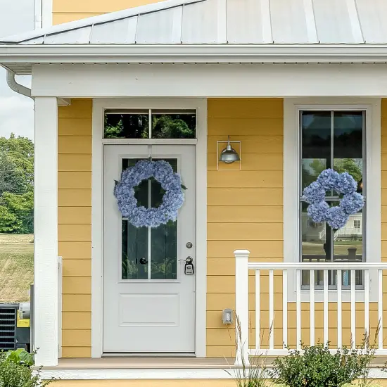 24" Azure Blue Hydrangea Wreath with Grapevine Ring by Floral Home&reg; {5}