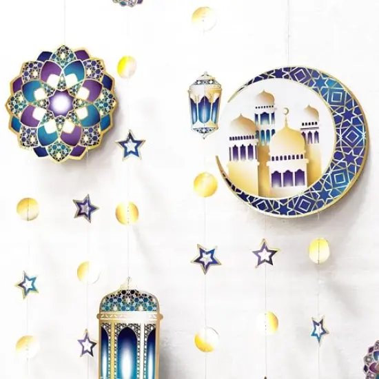 Purple Blue Gold Ramadan Mubarak Garland Kit Lantern Crescent Moon Star EID Party Decoration Hanging EID Banner Streamer Decorations Islamic Birthday Bday Wedding Party Supplies {5}