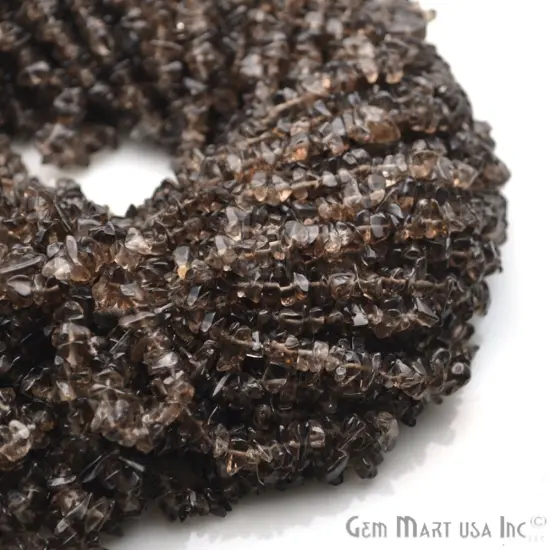 Smokey Topaz Chip Beads, 34 Inch, Natural Chip Strands, Drilled Strung Nugget Beads, 3-7mm, Polished, GemMartUSA (CHST-70001) {4}