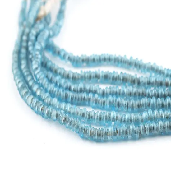 The Bead Chest Translucent Blue 4mm Glass Heishi Beads - 23" Strand of Indonesian Java Spacer Beads for Crafts & Jewelry Making {1}