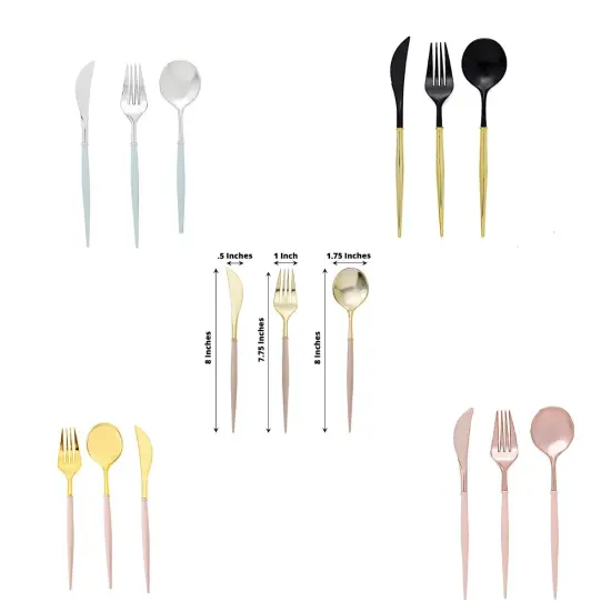 Heavy-duty Plastic Cutlery 24 pcs Beige and gold {2}