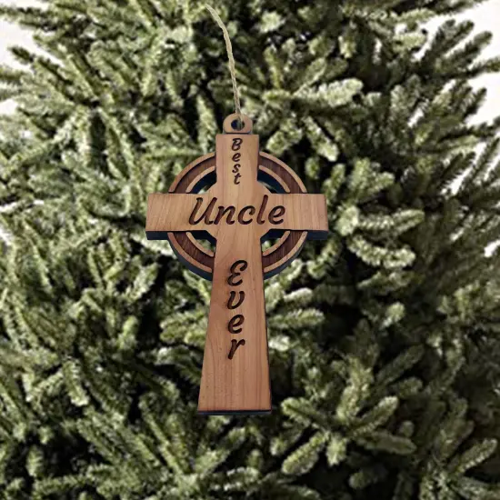 Best Uncle Ever Celtic Cross - Cedar Ornament {2}