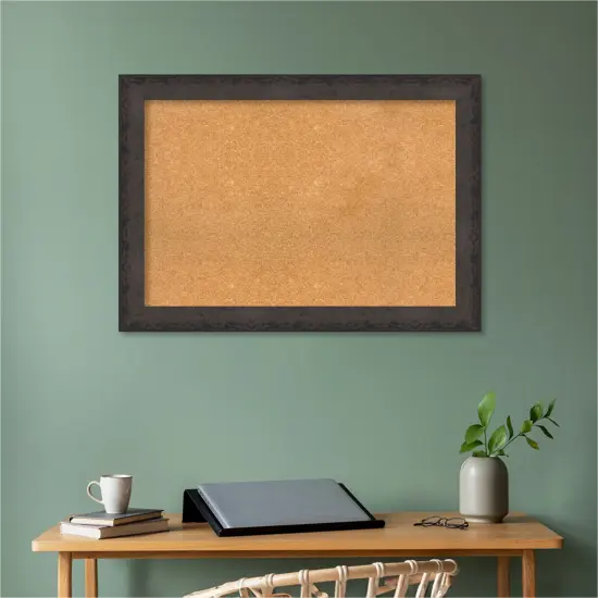Dappled Wood Framed Corkboard, Natural Cork Dappled Black Brown {5}