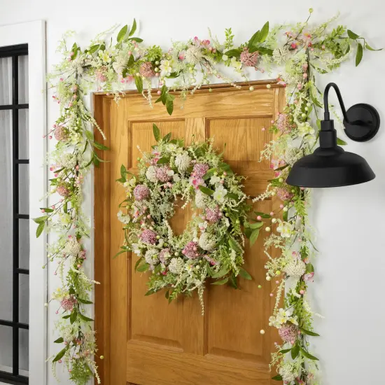 Northlight Hydrangea and Berry Floral Spring Garland - 5' - Pink and White {3}