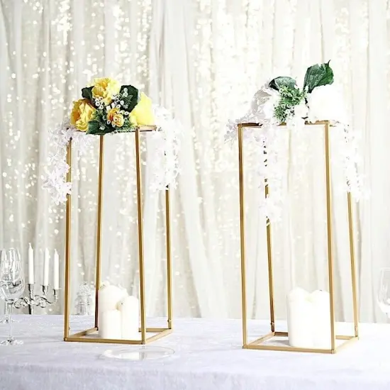 2 Geometric 24" Metal Rectangular Stands Flower Vase Holder Party decorations Gold {4}