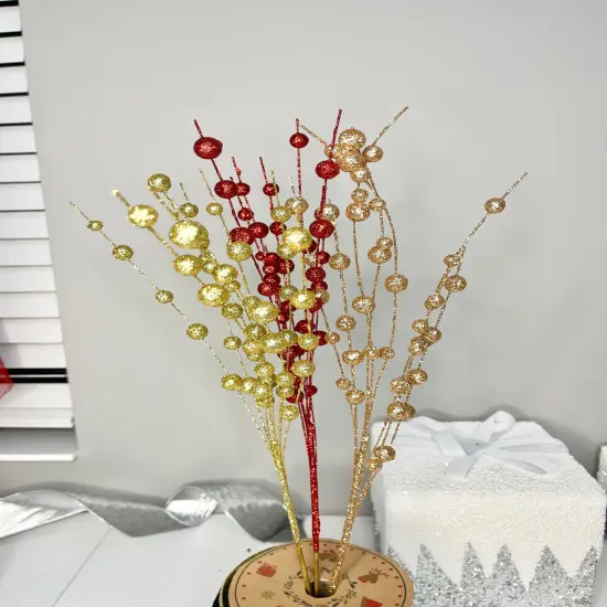 Glittered Floral Stem/ Pick Spray Set of 3 Gold {4}