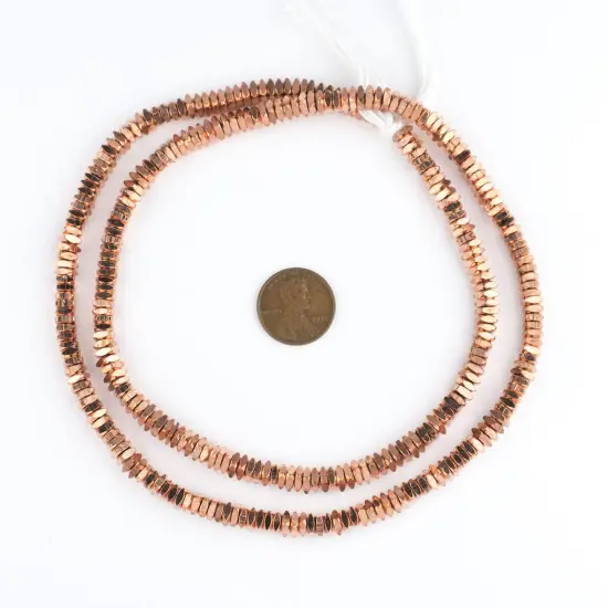 The Bead Chest Metal Faceted Square Beads - Full Strand of Ethnic Spacer Sliced Heishi Beads (4mm, Copper) {2}