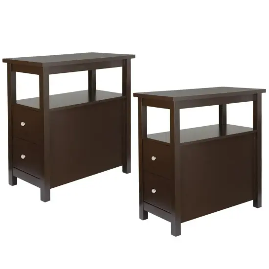 2PCS End Table with 2 Drawer and Shelf Narrow for Living Room {1}