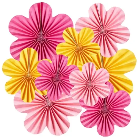 9 Pieces Paper Flowers Decorations for Wall Paper Fans Classroom Decoration Paper Floral Backdrop Decor Paper Fans Decoration Hanging Paper Fans Pink Flower Wall Decor {3}