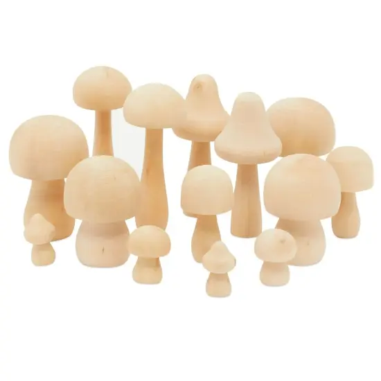 Mini Wooden Mushrooms to Paint, Unfinished Wood Figurines (7 Sizes, 14 Pack) {1}
