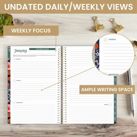 bloom daily planners Undated Soft Cover Planner, 5.5" x 8.25", Poppy Meadow, Blue {3}