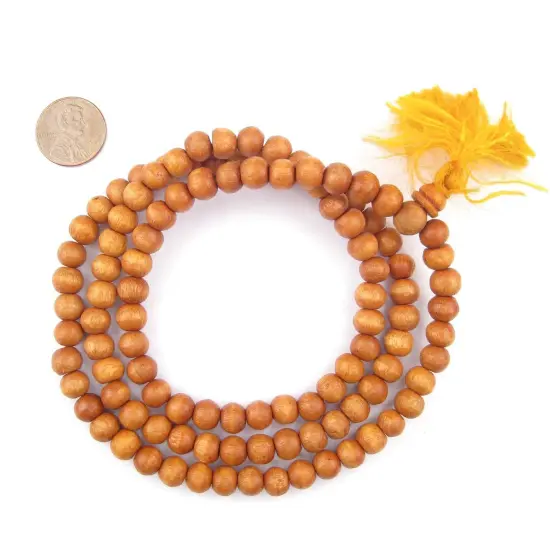 The Bead Chest Lacquered Sandalwood Mala Beads 8mm Nepal Brown Round Wood 31 Inch Strand {2}