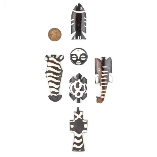 The Bead Chest 6 Pendant Bundle: Kenya Batik Bone African Black and White Handmade {4}