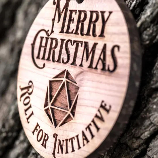 Merry Christmas - Roll for Initiative - Raw Cedar Ornament 3x3in {2}