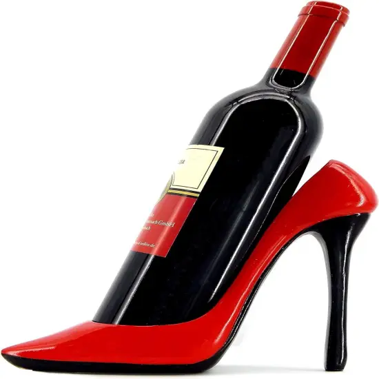 21381 Wine Bottle Holder Shoe Red Black High Heel Shaped Stiletto 8 Inch Tall {6}