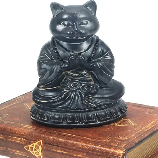 Cat Statue Kitten Cute Pet Yoga Zen Pose Dhyana Mudra Buddha Sculptures Collectible Vintage Figurines 6 Inch {1}