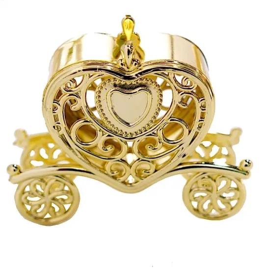 12 pcs 4" long Mini Heart Carriage Favor Holders Gold {1}