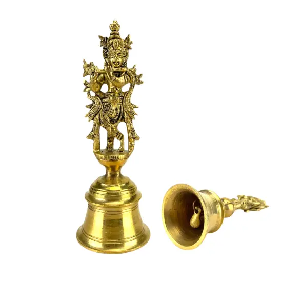 Brass Krishna Bell, Indian Pooja, Gopal Brass Bell, Puja Ghanti, Pooja Ghanti, Hindu Temple Bell, Indian Decor, Jingle, Diwali Puja, Mandir {2}