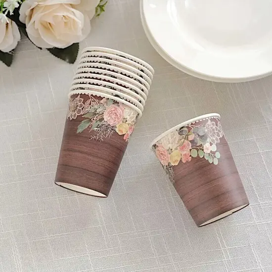 24 Brown Rustic Wood Print Paper Cups {5}