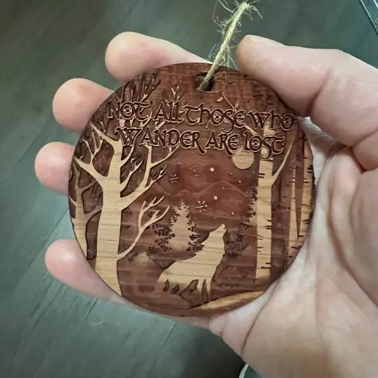 Not all Those Who Wander are Lost WINTER WOLF - Cedar Ornament {2}