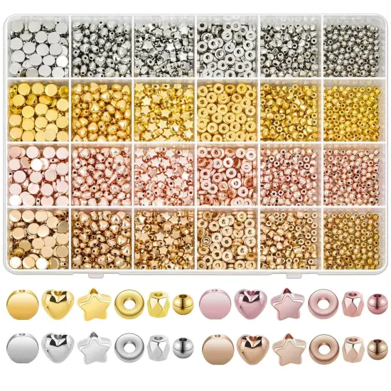 2160 Pieces Gold Spacer Beads Set, Assorted Round Star Gold Beads for Bracelet Jewelry Making(Gold, Sliver, Rose Gold, KC Gold) {1}