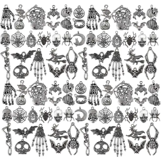 80 PCS Halloween Charms Pendants Antique Silver Pendants Halloween Jewelry Making Accessory for DIY Necklace Bracelet {3}