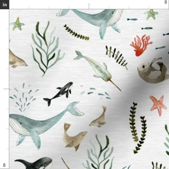Various Fabrics by the Yard or Fat Quarter Modern Nautical Watercolor Sea Life Beach Ocean Wave Gender Neutral Whale Starfish Custom Printed Fabric by Spoonflower {4}