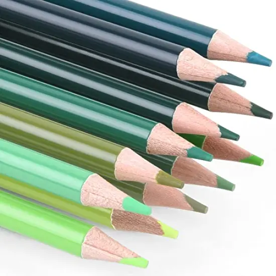 12 Green Colored Pencils Oil Based Pre-sharpened Wooden Colored Pencil Set for Adults Coloring Books Drawing Sketching Art Supplies, No Duplicates {3}